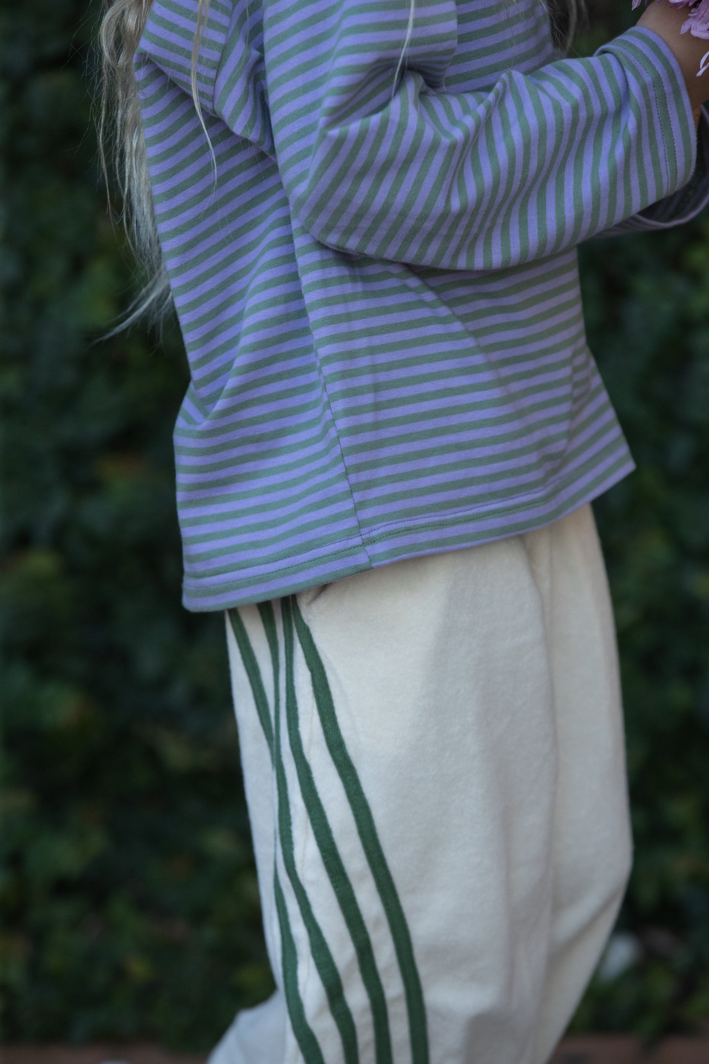 The Terry Racer Pants- Cream/ Green