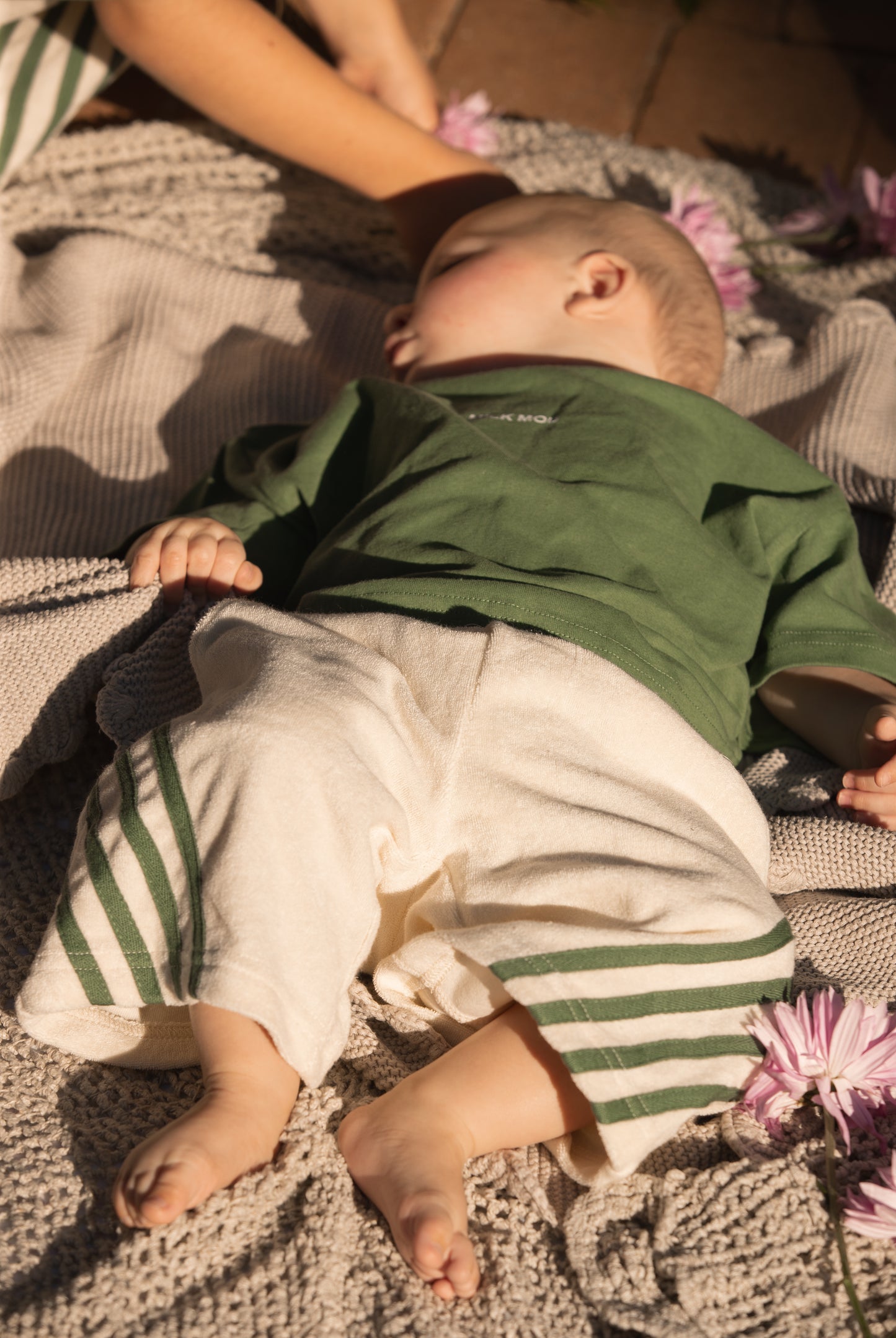 The Terry Racer Pants- Cream/ Green